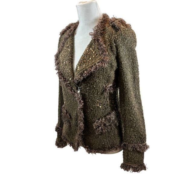 Ladies MonoReno Brand Brown Sequin Detail Zipper Front Cardigan Size Small - Picture 10 of 16